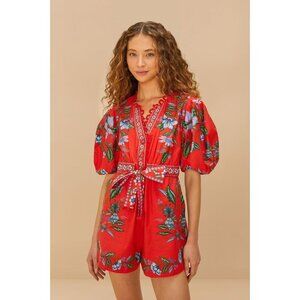 NWOT Farm Rio Sweet Bloom Bouquet Puff-Sleeve Romper Size XS